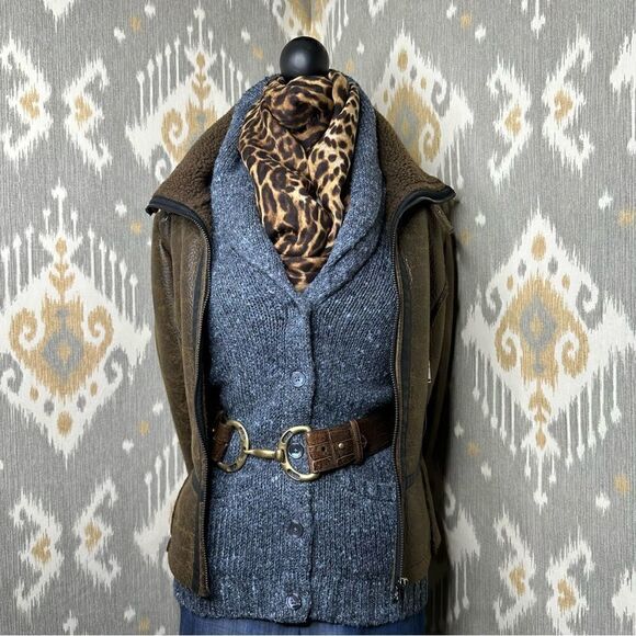 Ralph Lauren Navy Melange Lamb Shearling Shawl Collar Cardigan Sweater - Picture 12 of 16